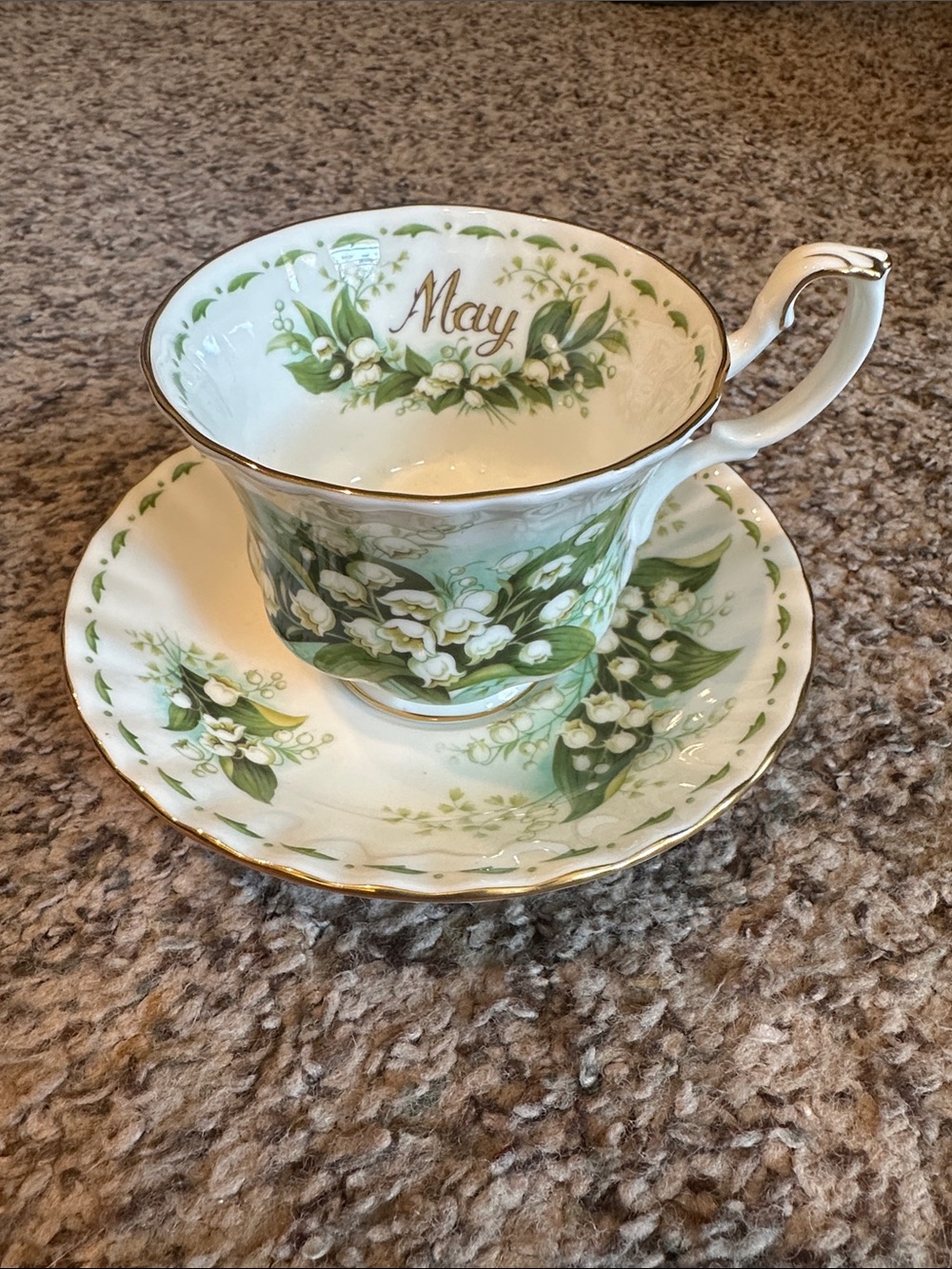 May Floral Teacup and Saucer - Green Lily of the Valley